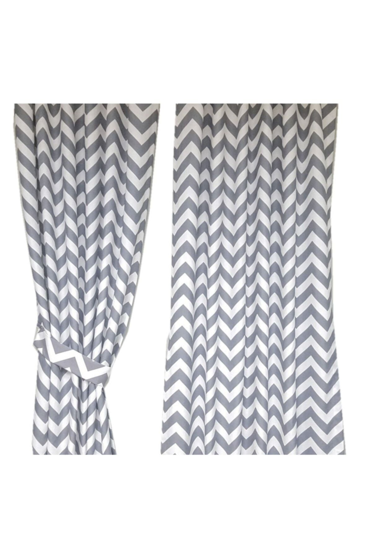 Zeren Home Sarı Gri Beyaz Çocuk Odası Fon Perde (2 Kanat) 50 X 230