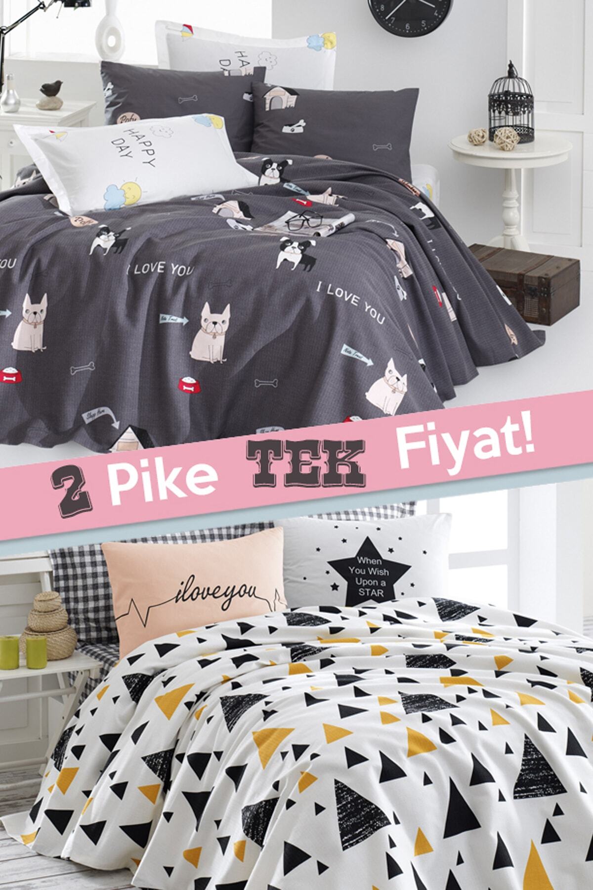 Enlora Home %100 Doğal Pamuk 2li Pike Örtü Tek Kişilik Papçik + İlove
