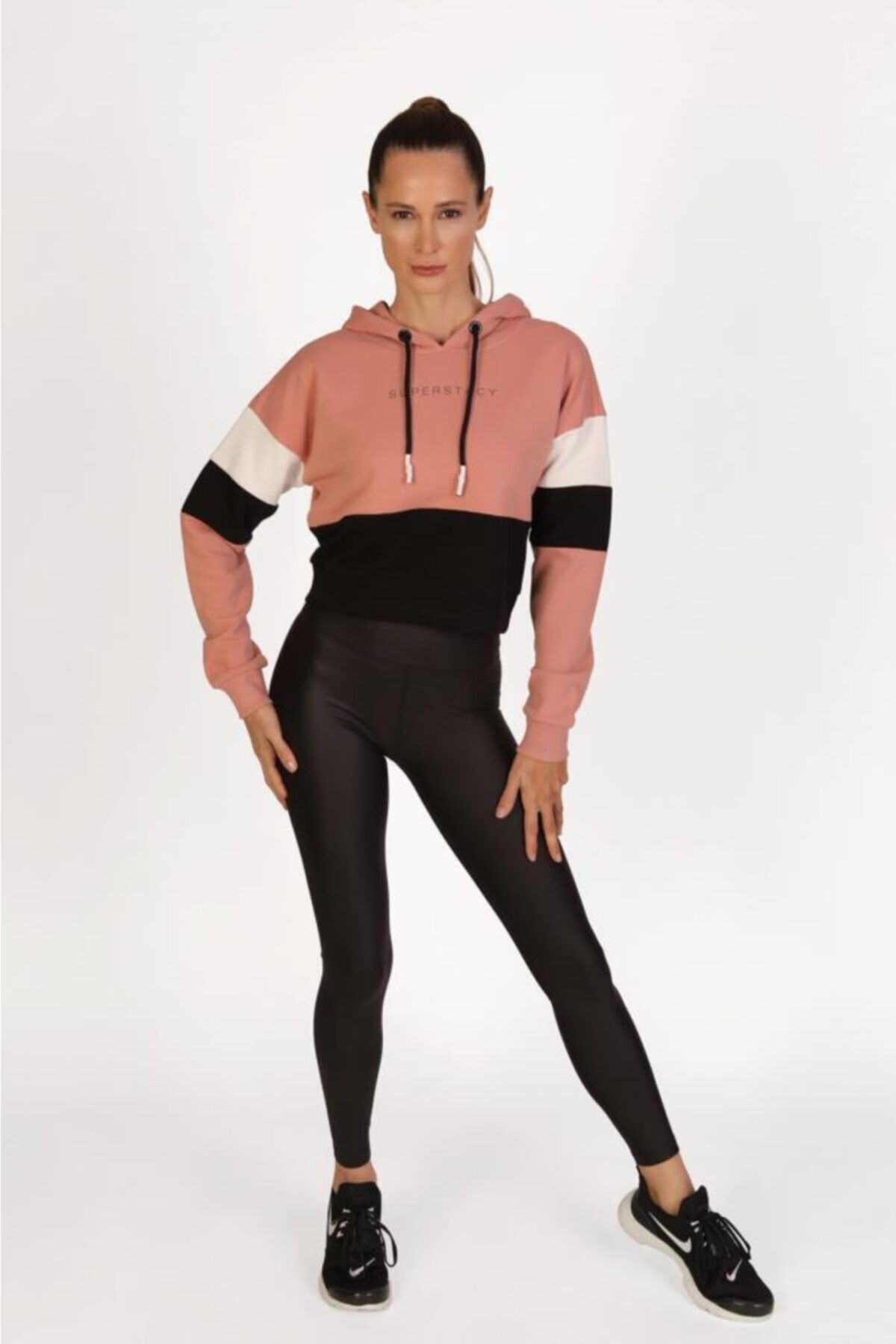 Superstacy Kapüşonlu Kısa Spor Gül Kurusu Sweatshirt