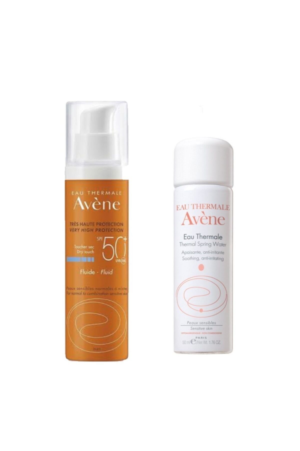 Avene Fluid Spf 50+ Dry Touch 50 Ml + Eau Thermal Spring Water 50 Ml Termal Su