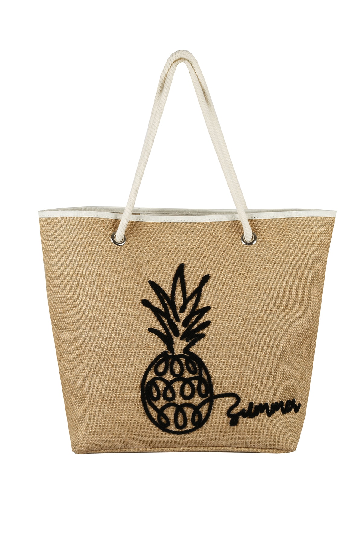 Bakras Ananas Işlemeli Hasır Shopper Plaj Çantası