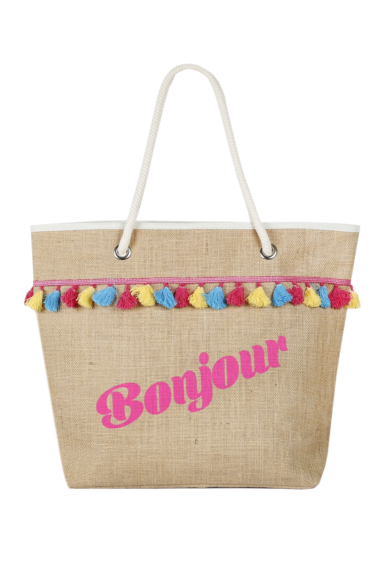 Bakras Püsküllü Hasır Plaj Çantası