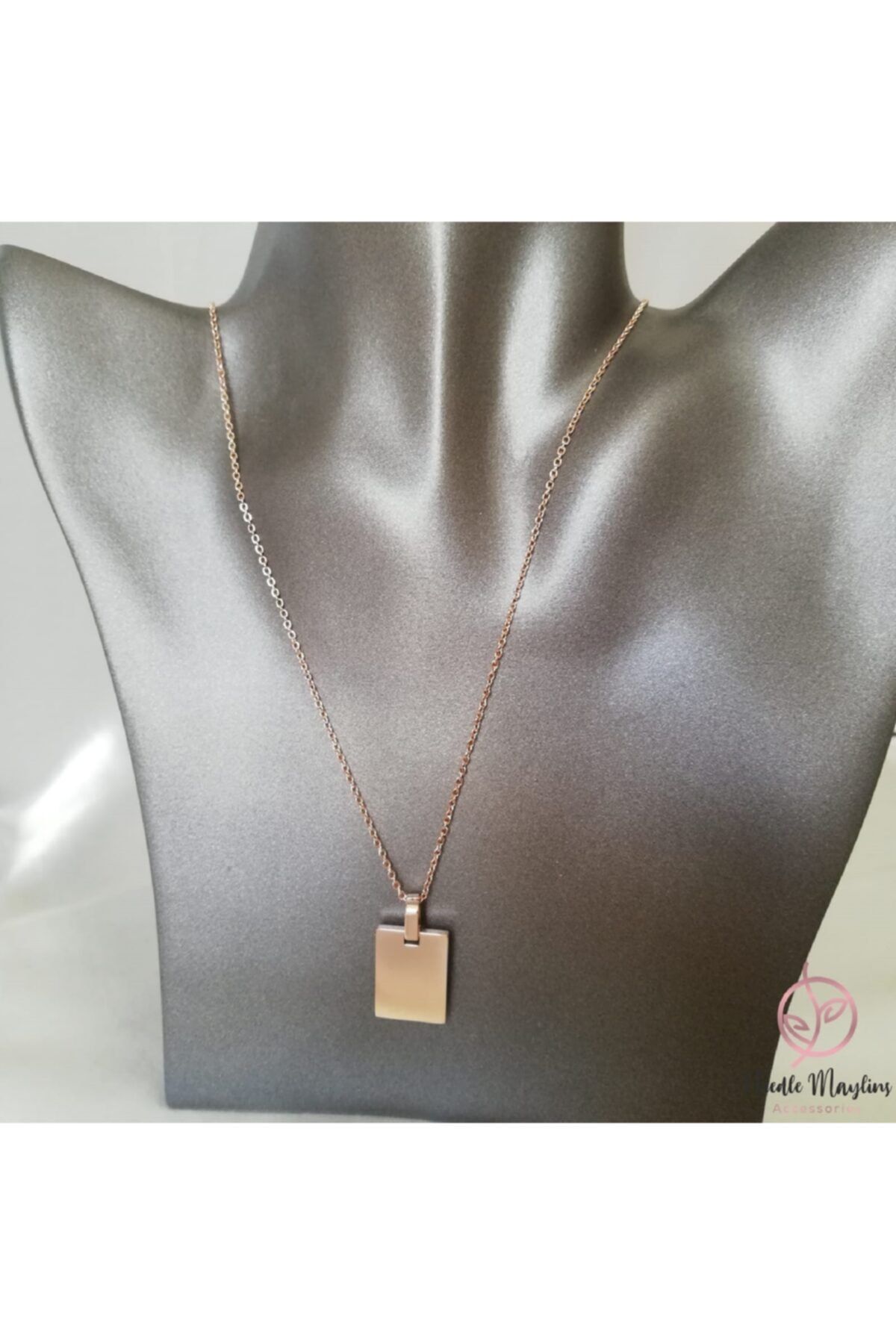 Needle Maylins Accessories Kare Plaka Vıp Rose Çelik Kolye