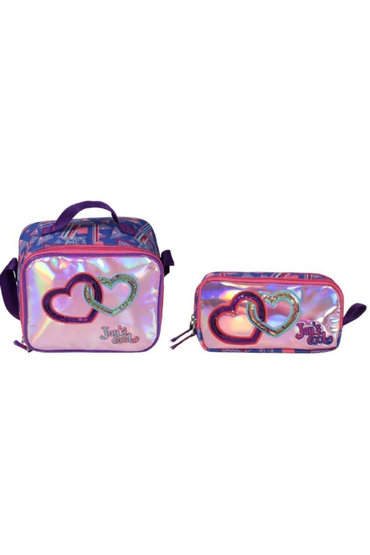 Joys Cool Parlak Kalp İşlemeli Beslenme Çantası Ve Kalem Çantası Seti