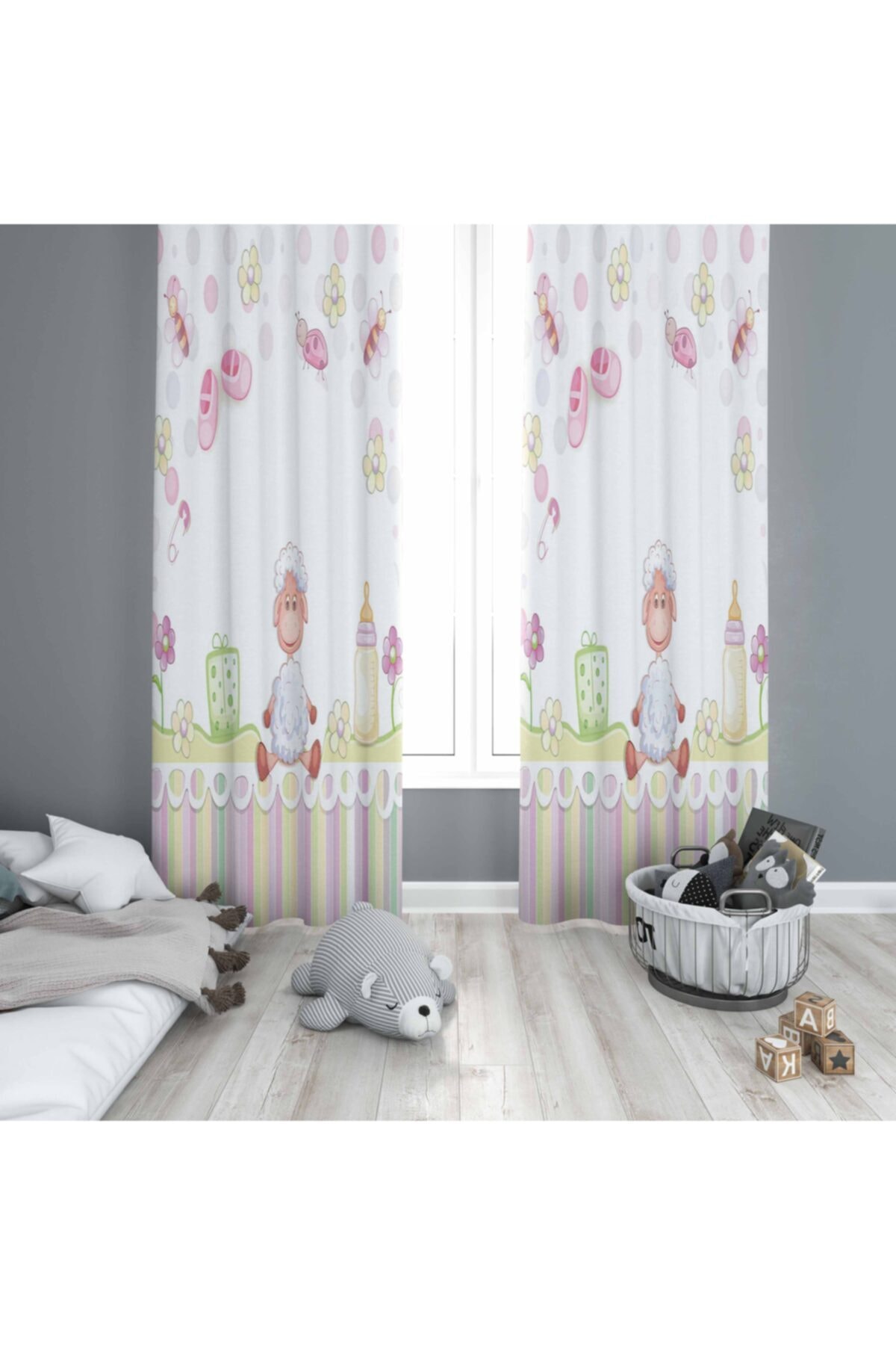 Osso Halı Osso Pembe Kuzucuklu Bebek Odası Modern 3d Desenli Fon Perde