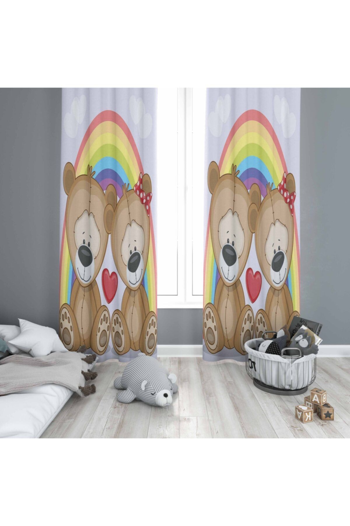 Osso Halı Osso Ayıcıklar Gökkuşağı Çocuk Odası Modern 3d Desenli Fon Perde