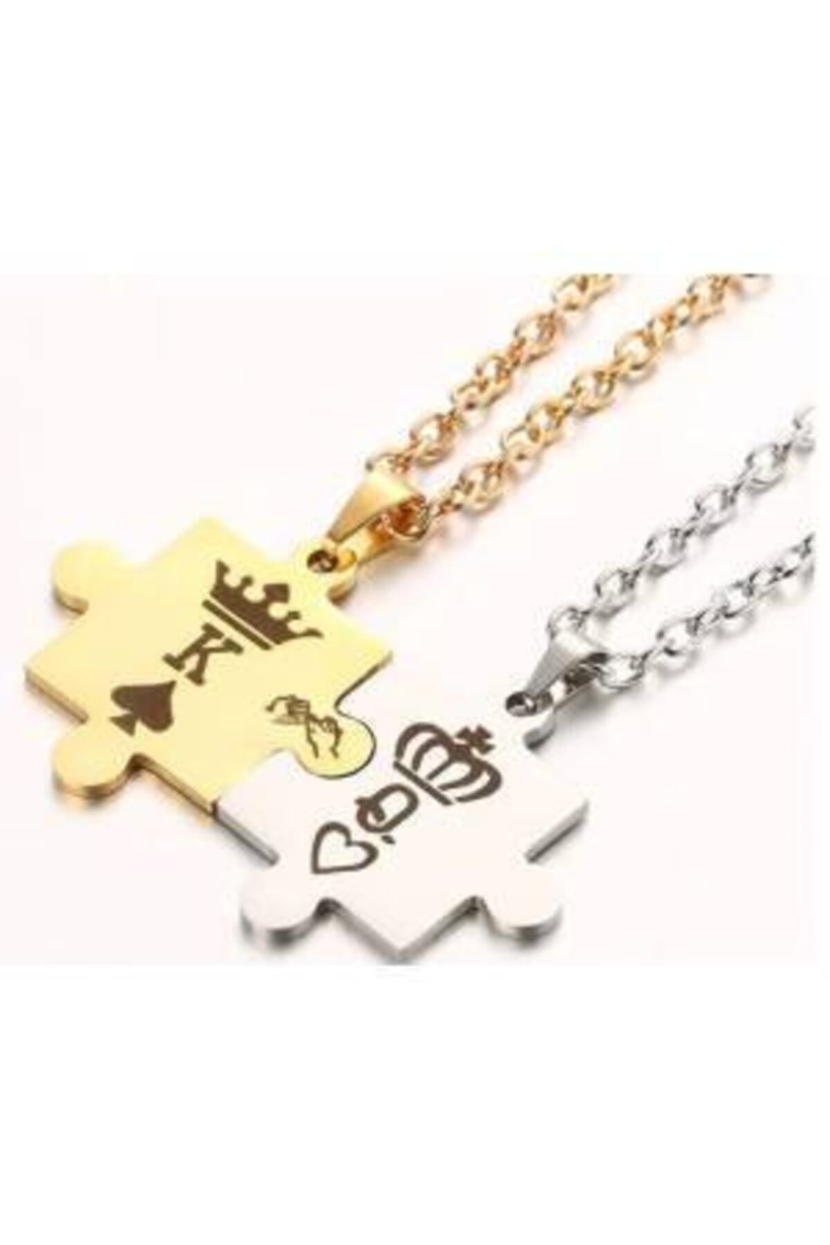 Annel Hazel Puzzle Kral Kraliçe Çelik Ikili Sevgili Kolyeleri