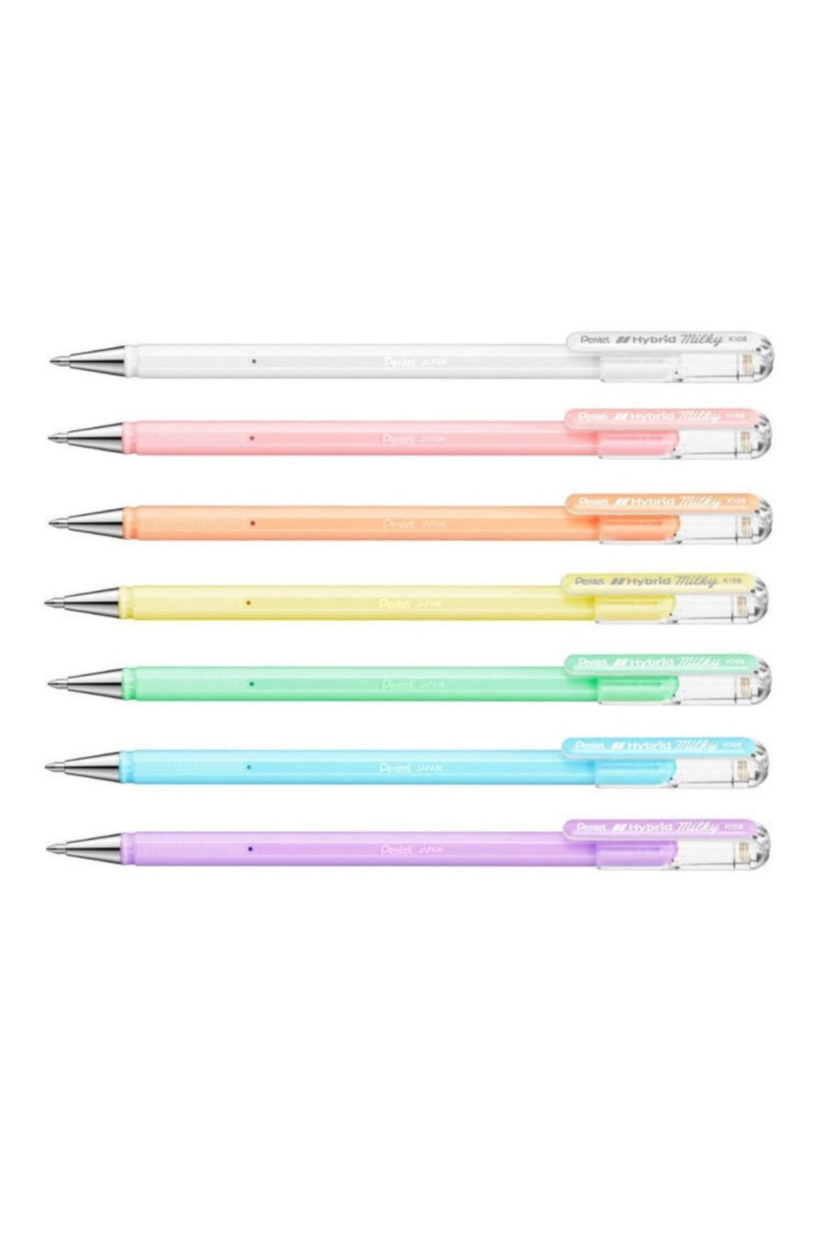 Pentel Hybrid Milky Pastel Gel Jel Roller Kalem Seti 0.8 Mm. 7 Renk