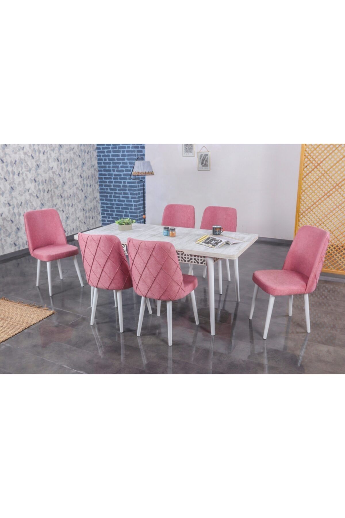 stoker liparis yemek masa takimi 6 sandalyeli pembe fiyati yorumlari trendyol