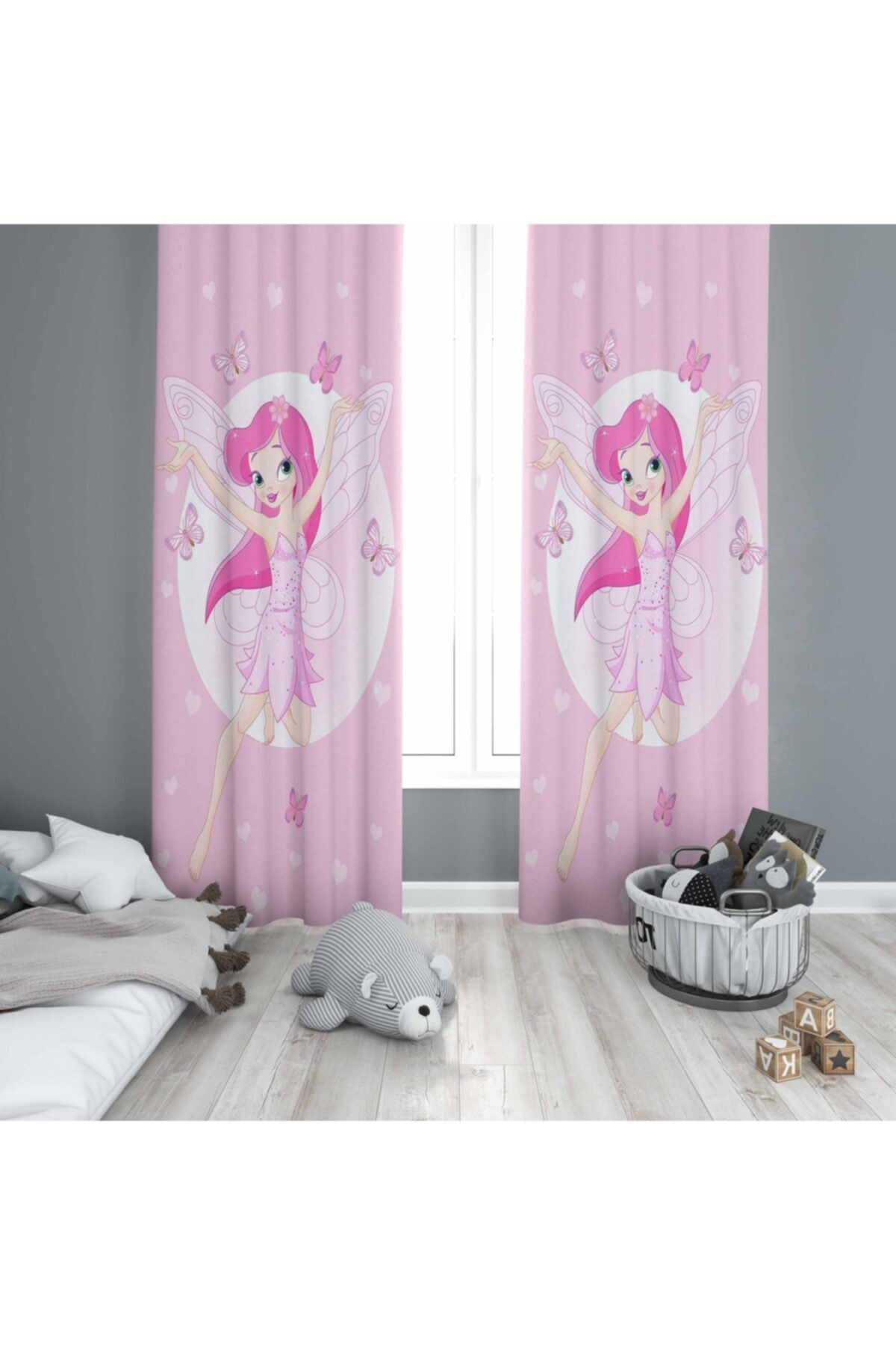 Else Halı Kız Bebek Çocuk Pembe Peri  Odası Modern 3D Desenli Fon Perde