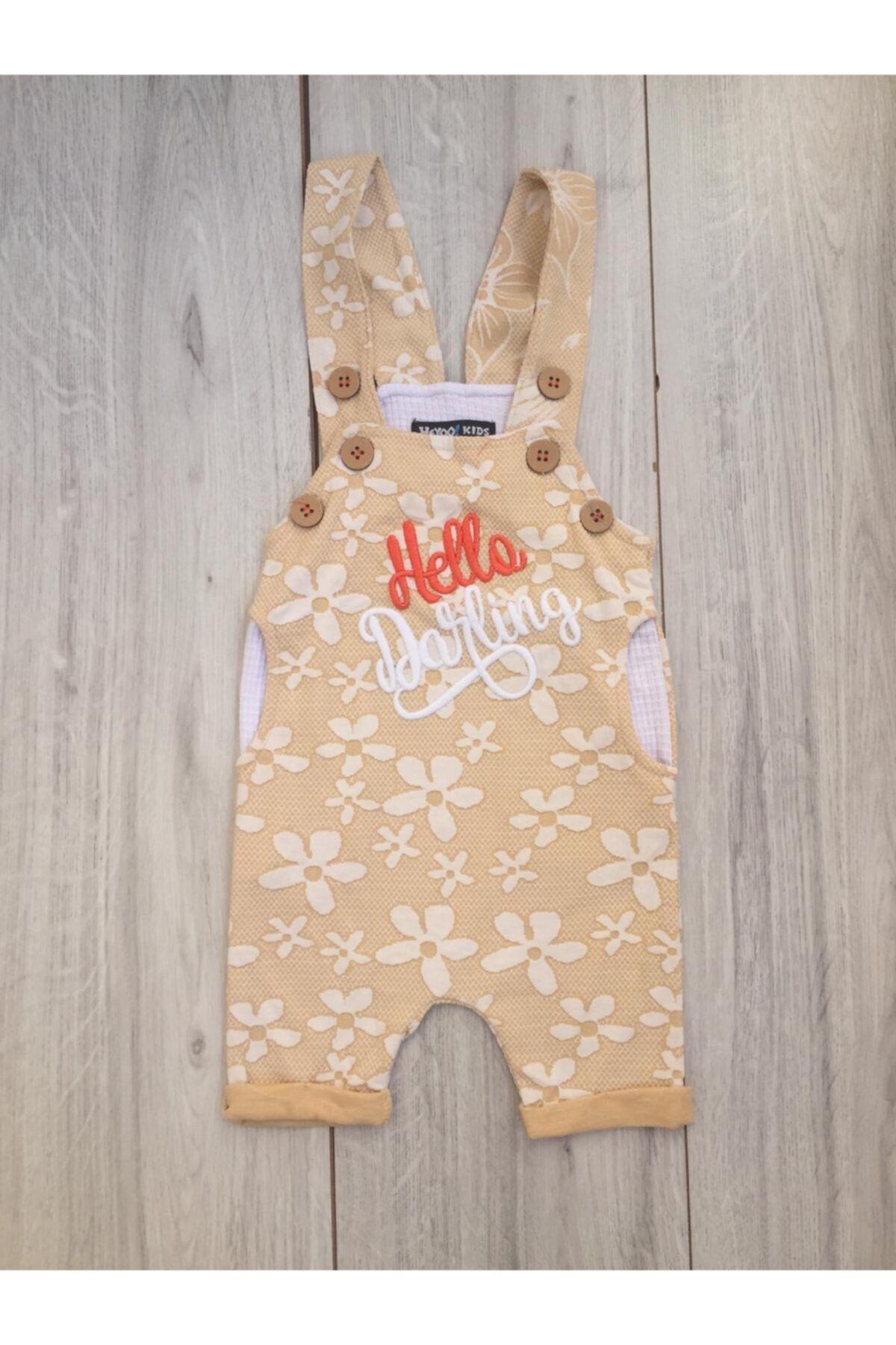 NAZLI KİDS Unisex Bej Hello Darling Tulum Salopet