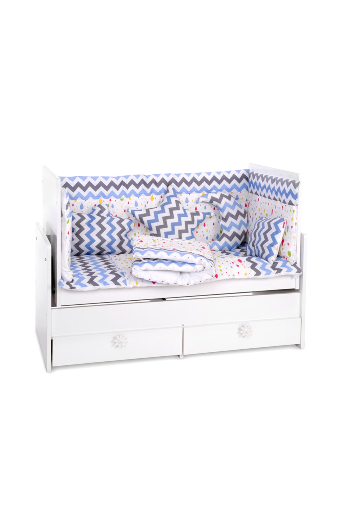 Sluupy Sluupy Mavi Zigzag Damla Figürlü Bebek Uyku Seti 60x120 10 Parça