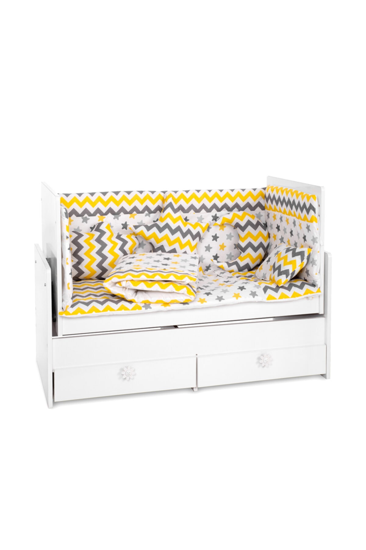 Sluupy Sarı Zig Zag Yıldız Figürlü Bebek Uyku Seti 70x130 cm 10 Parça