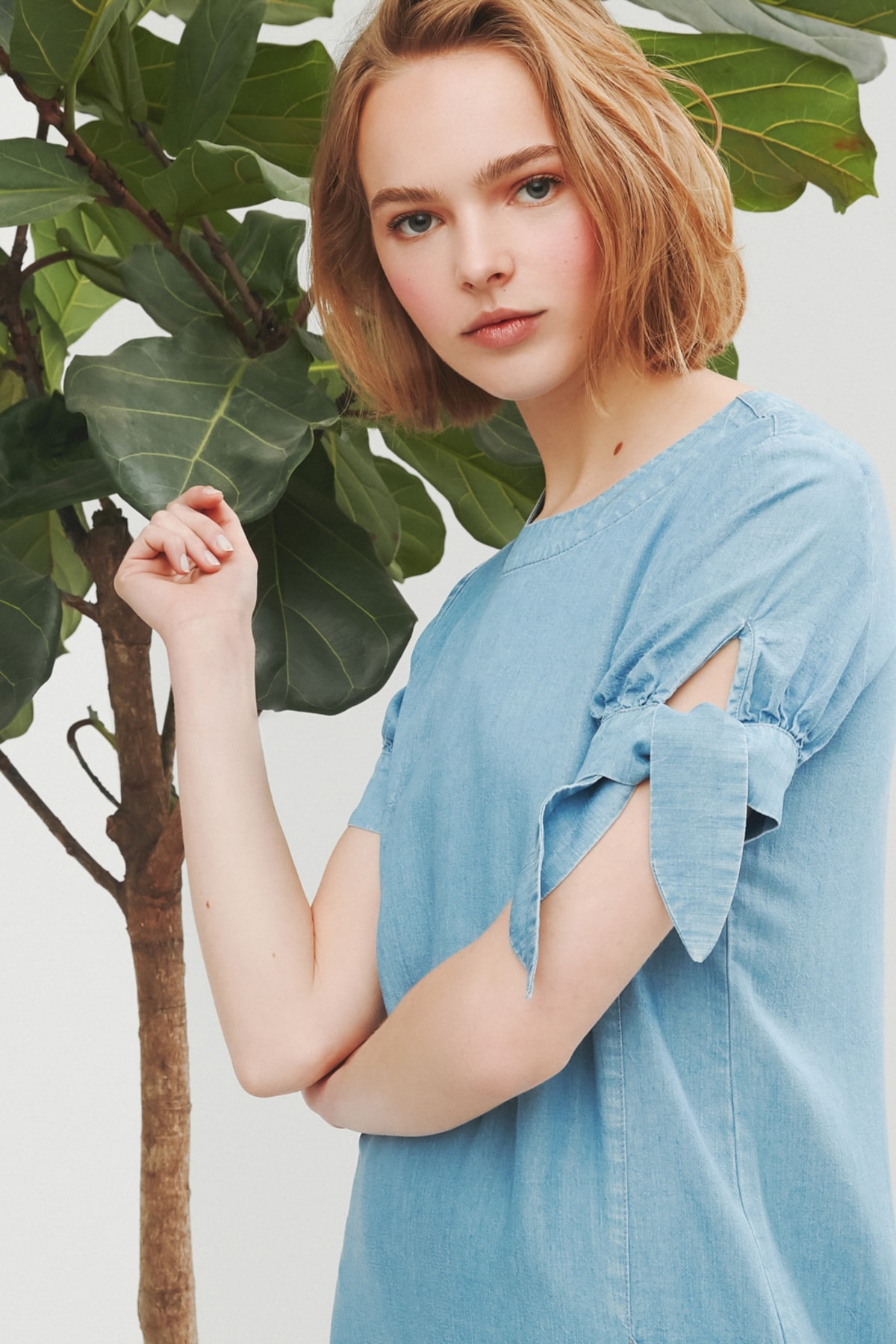 mudo kadin acik mavi kolu fiyonklu mini elbise tencel 380308 fiyati yorumlari trendyol