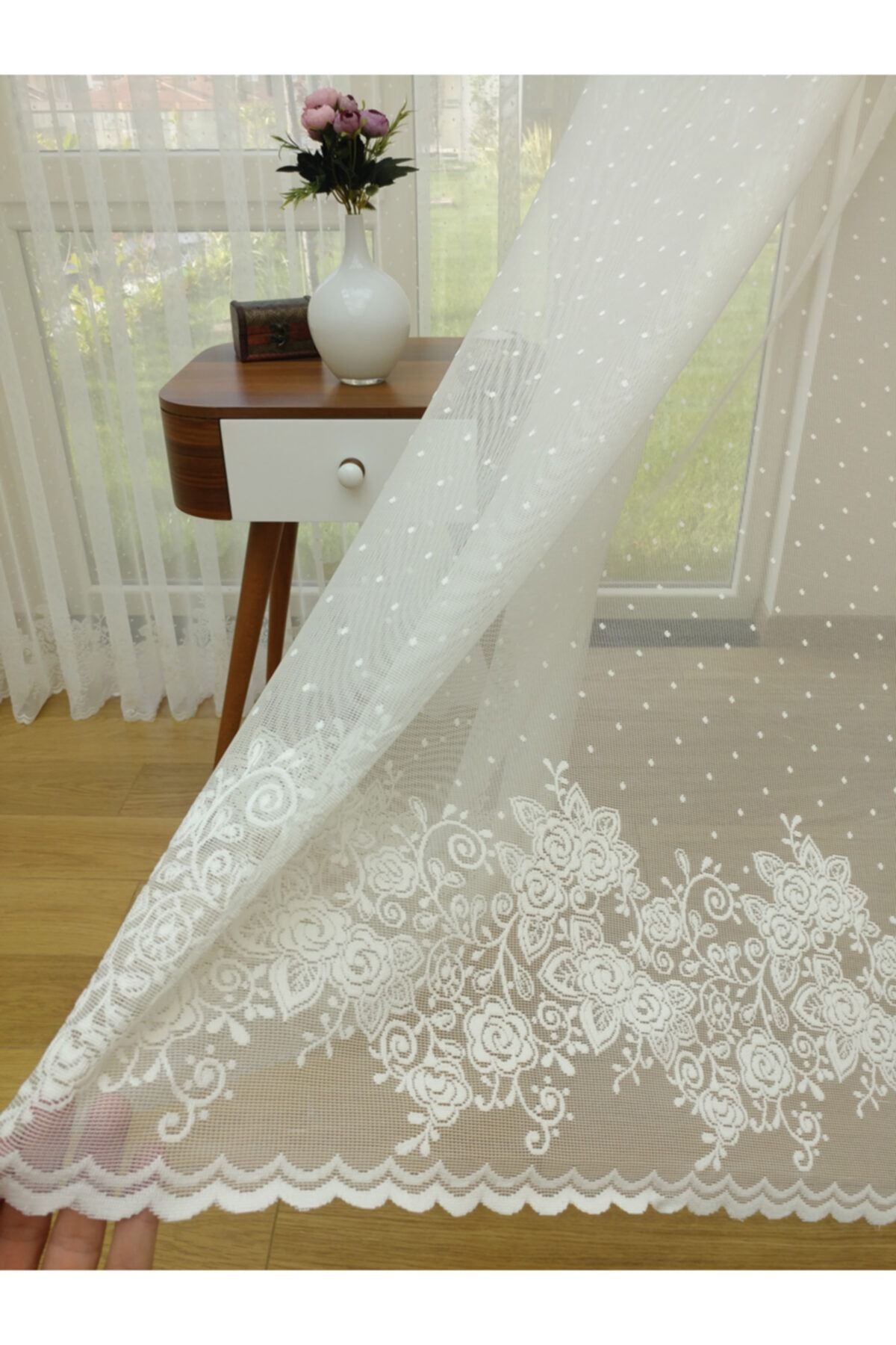 Esse Home Etek Ucu Desenli Dantel Tül Perde, 600x260, Normal Pile, 1/2.5