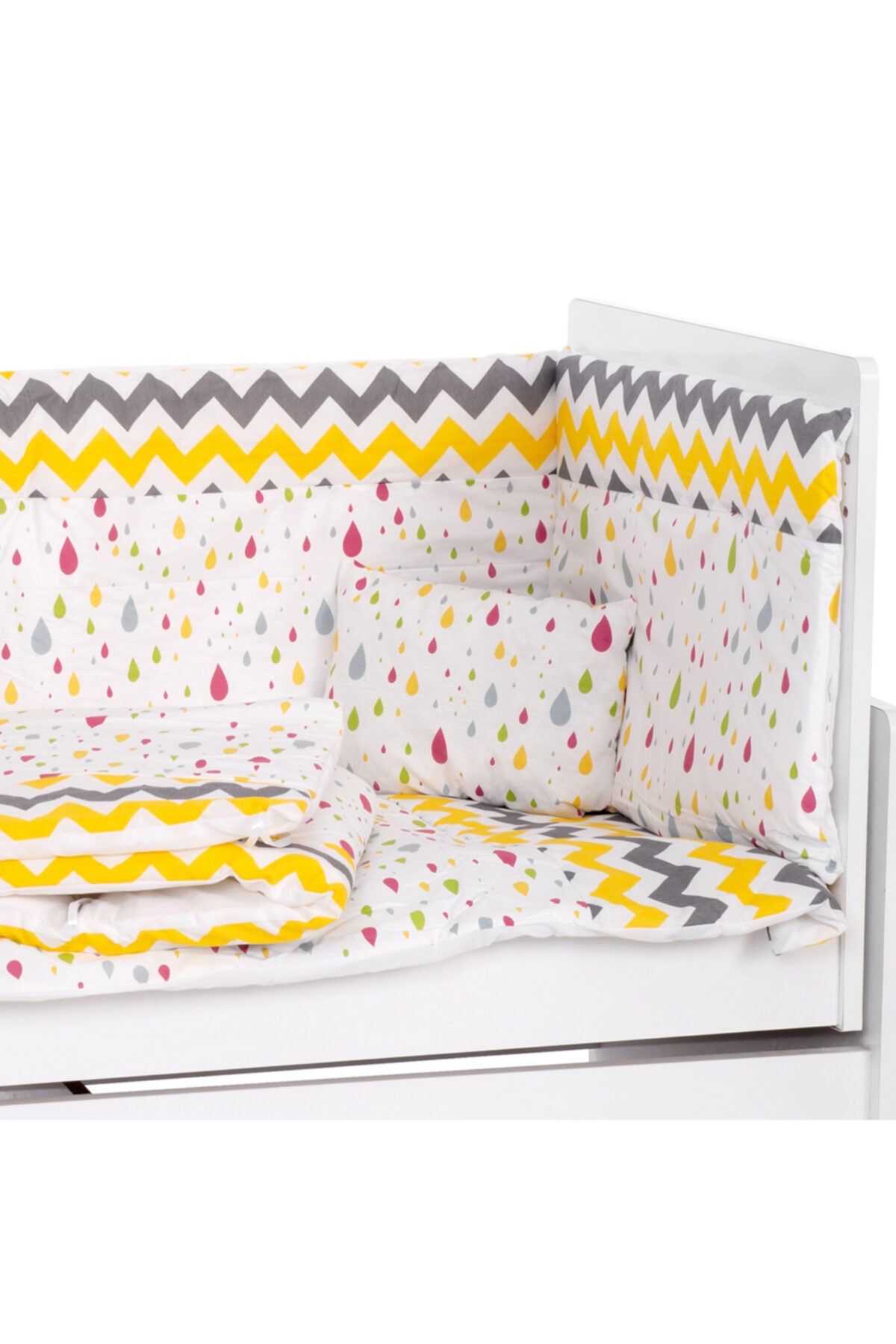 Sluupy Sarı Zigzag Damla Figürlü Bebek Uyku Seti 70x130 cm 7 Parça