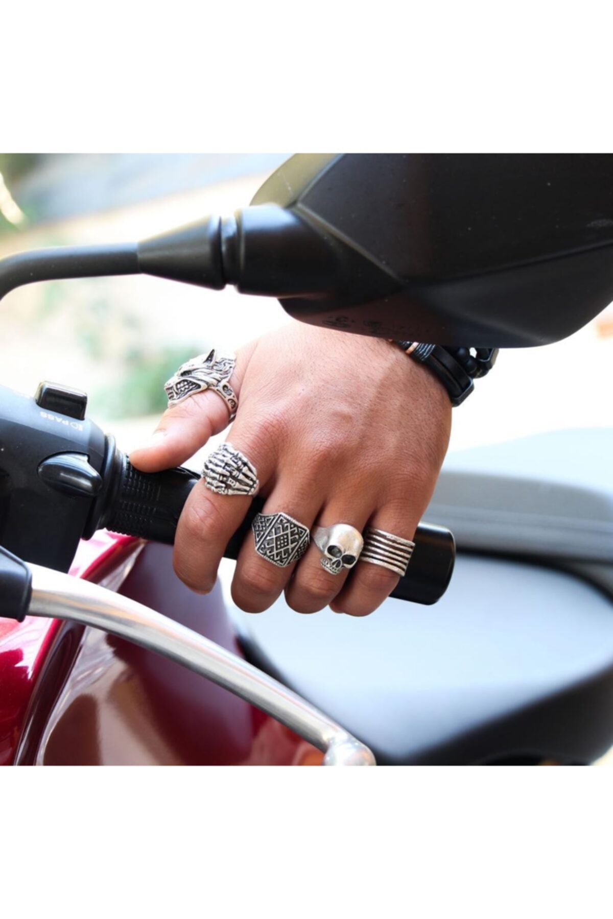 Zuk Collection Antik Gümüş Kaplama Ayarlanabilir Model 5 Adet Yüzük