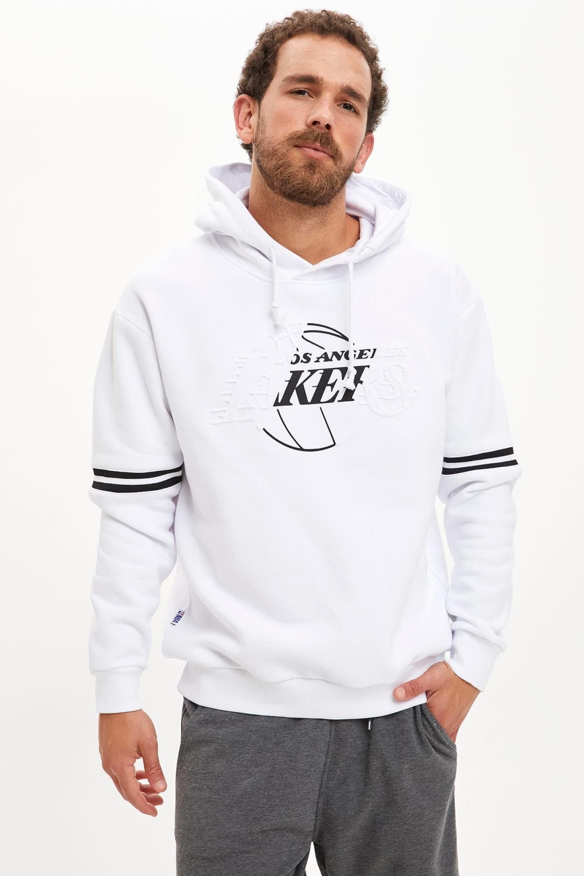 Defacto Erkek Beyaz Nba Lisasli Kapusonlu Sweatshirt R3240az20au Trendyol