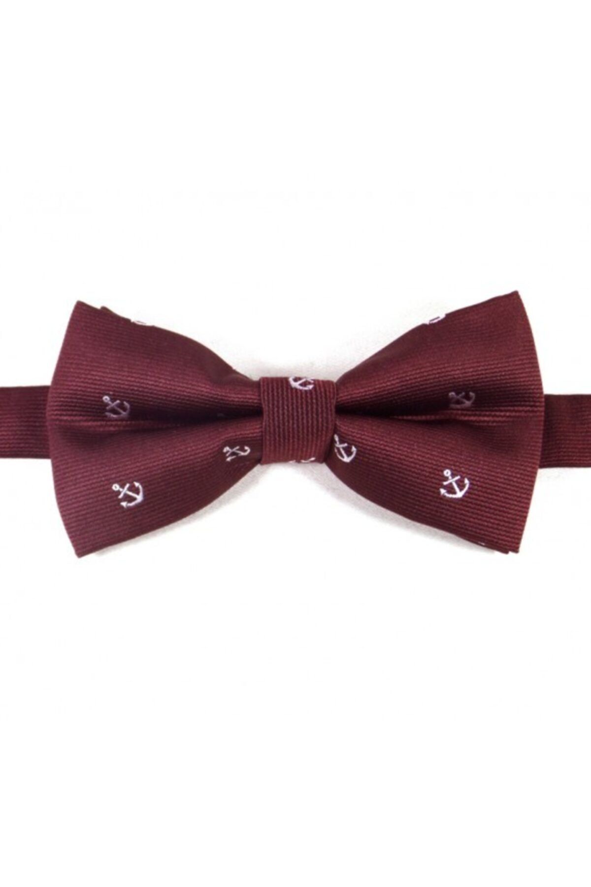 Sade Kravat Bordo Beyaz Çapa Desenli Denizci Papyon P254