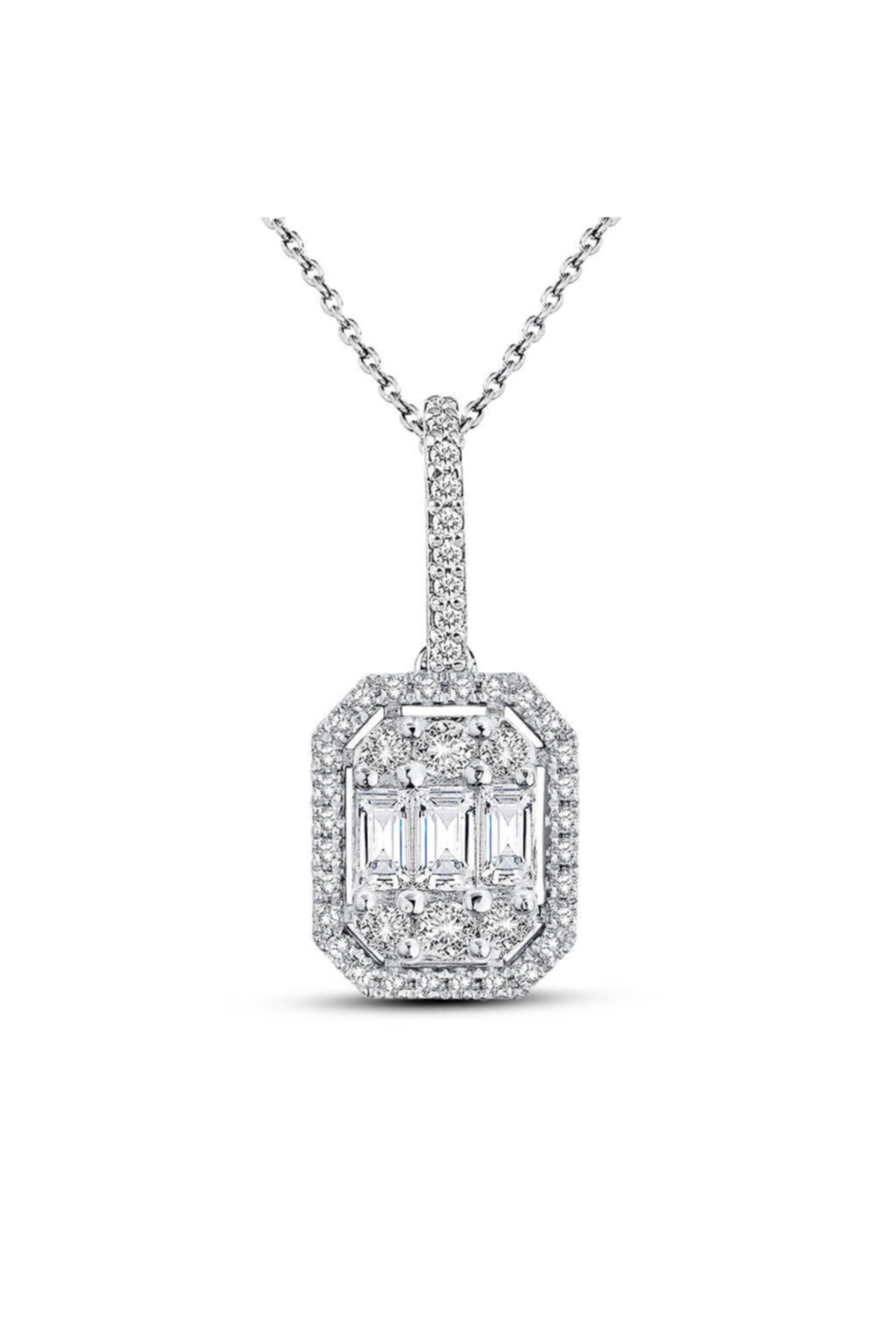 Lilarote Pırlanta Lilarote Modern Tasarım 0.75 Ct Baget Kare Tektaş Kolye