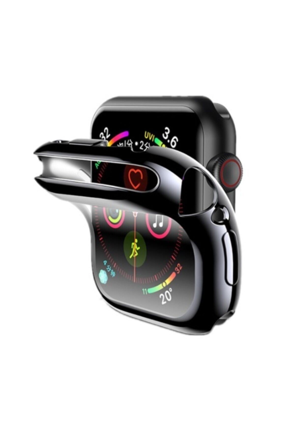 Gate Apple Watch Uyumlu Siyah Renk Yumuşak Silikon Kılıf 44 Mm Tam Koruma Iwatch 4 5