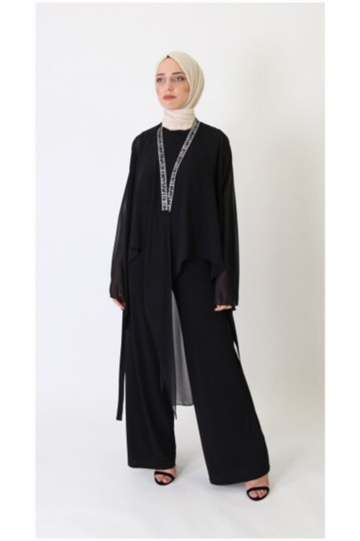 Essah Moda Kadın Siyah Şifon Kaftan