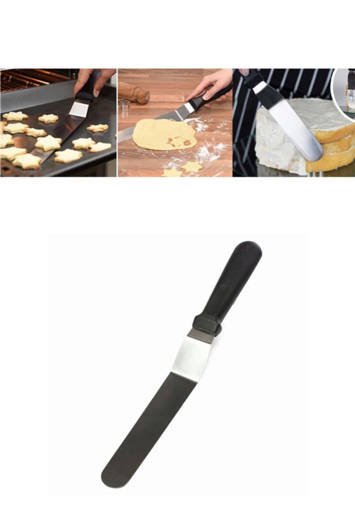 yeni11 Eğik Pasta Paleti Sıvama Spatulası 30 Cm Oval Uçlu Spatula