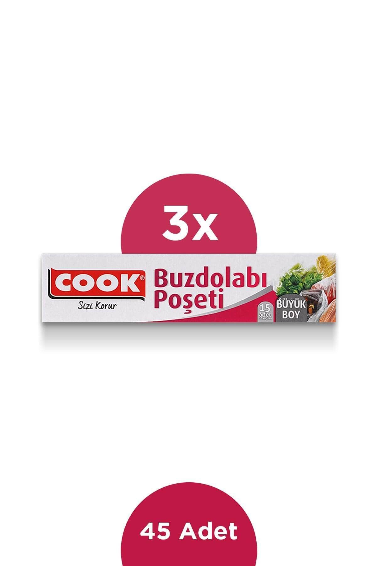 COOK 15'li Buzdolabı Poşeti Büyük Boy 30x45 CM 3'lü Paket