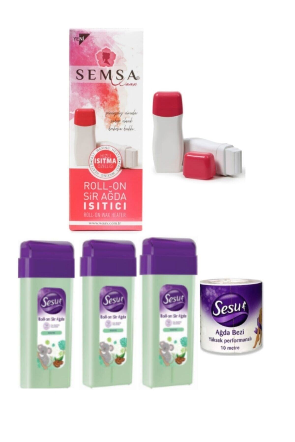 Sesu Roll-on Kartuş Ağda Kalın Tüyler Kahve Aromalı 3 Adet Ağda Makinesi Isıtıcısı Ağda Bez