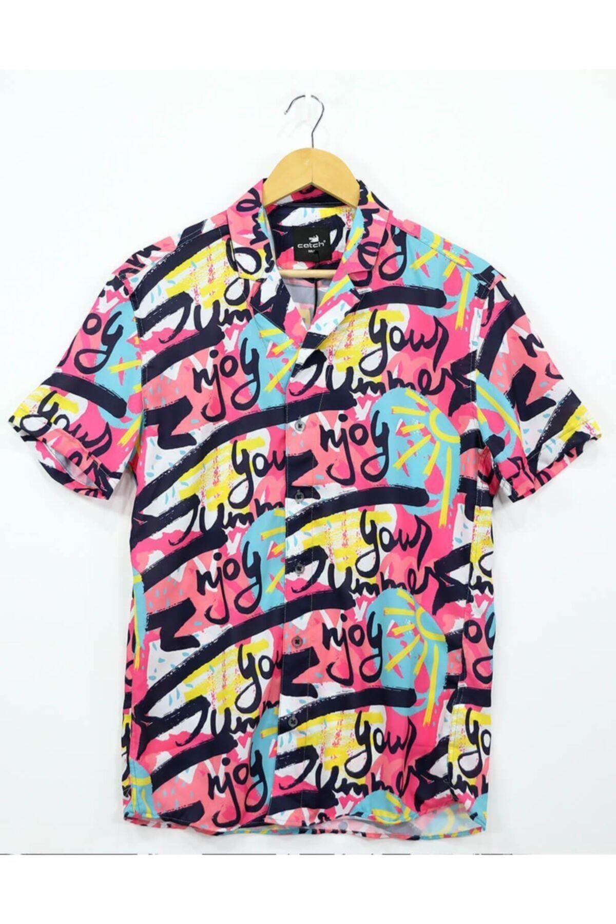 Catch Erkek Pembe Kisa Kollu Enjoy Color Hawaii Gomlek Trendyol
