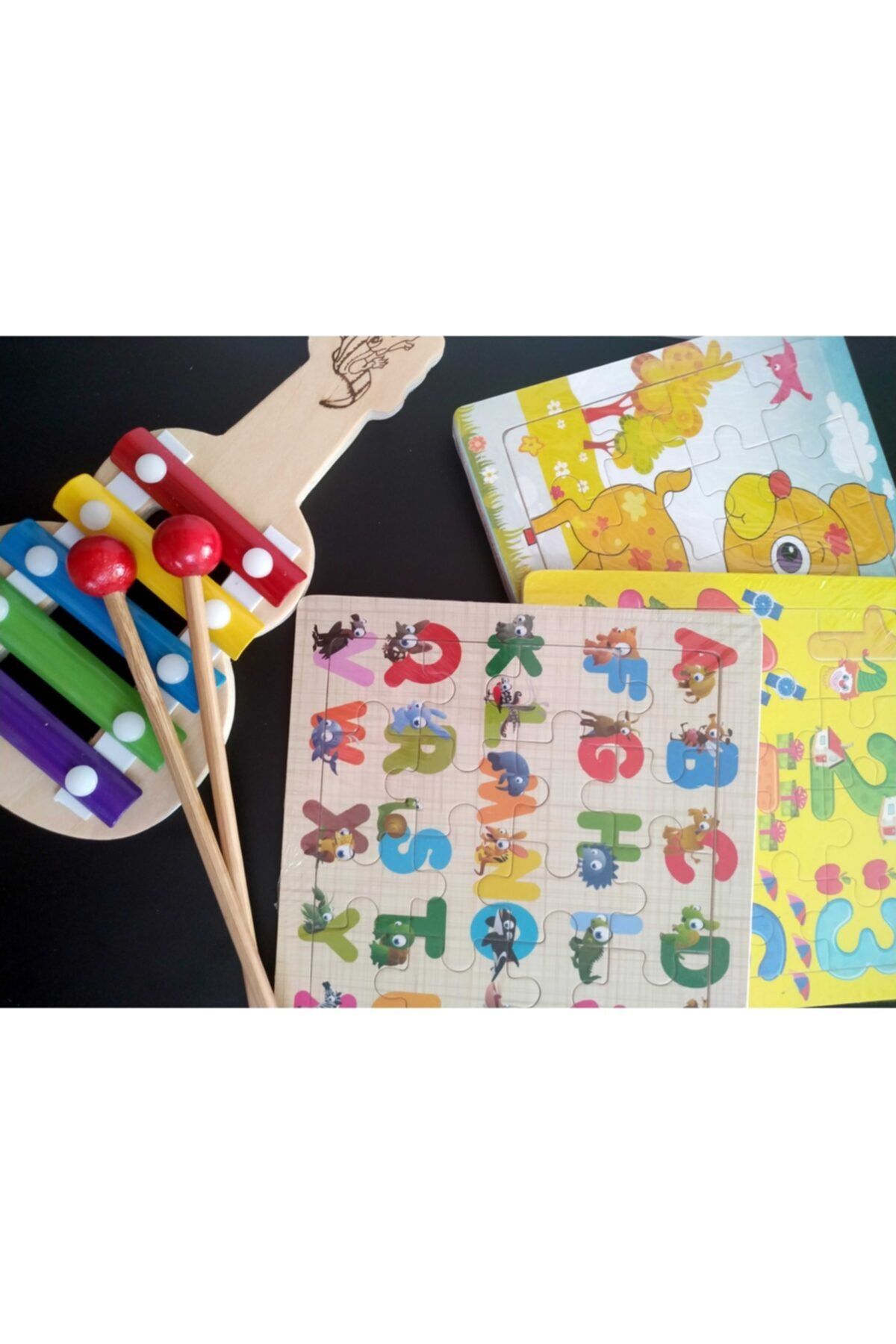 Ahşap 5'li Gitar Ksilafon +puzzle Hediyeli