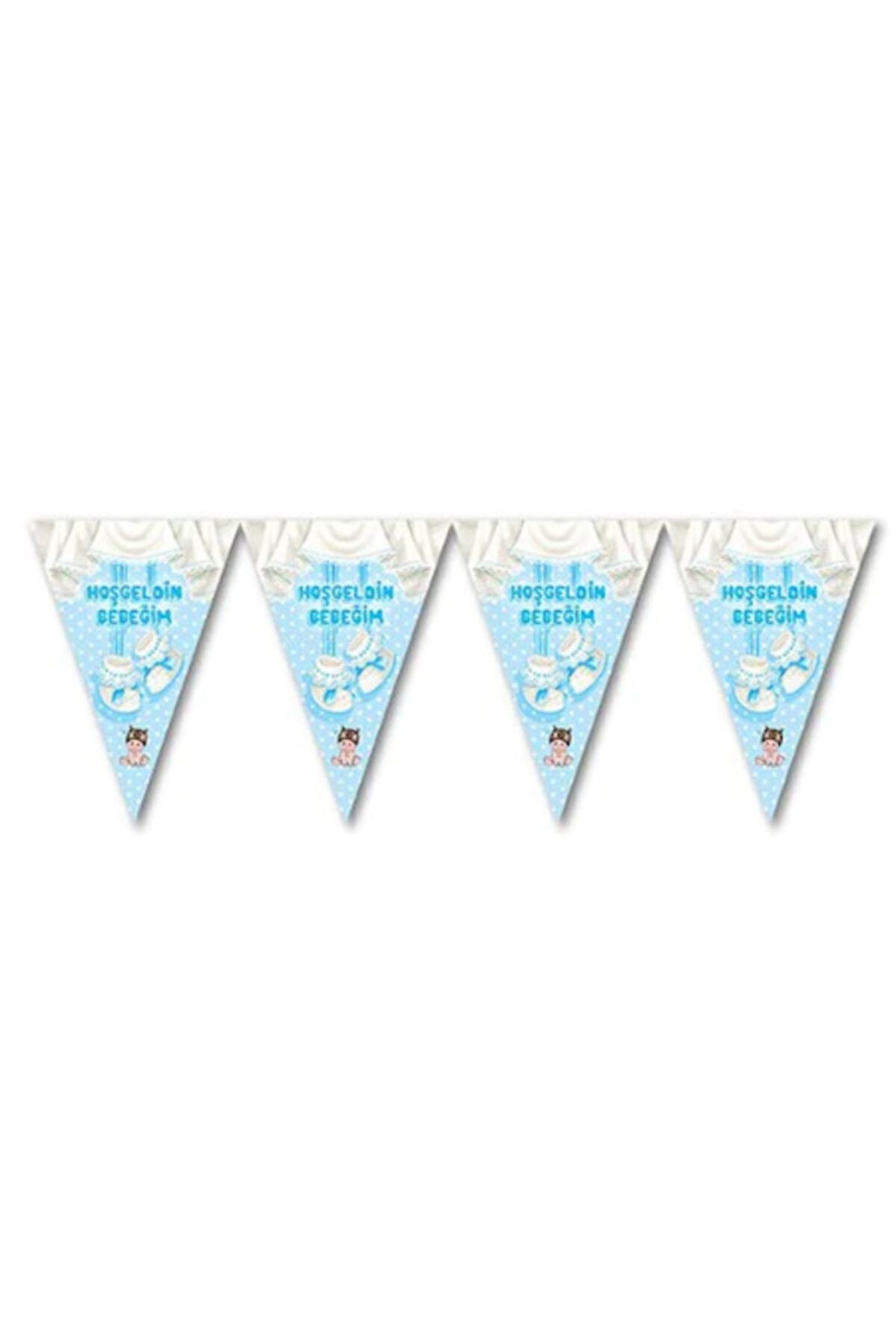 MascotShop Hoşgeldin Bebeğim Temalı Mavi Üçgen Flama 2 Metre