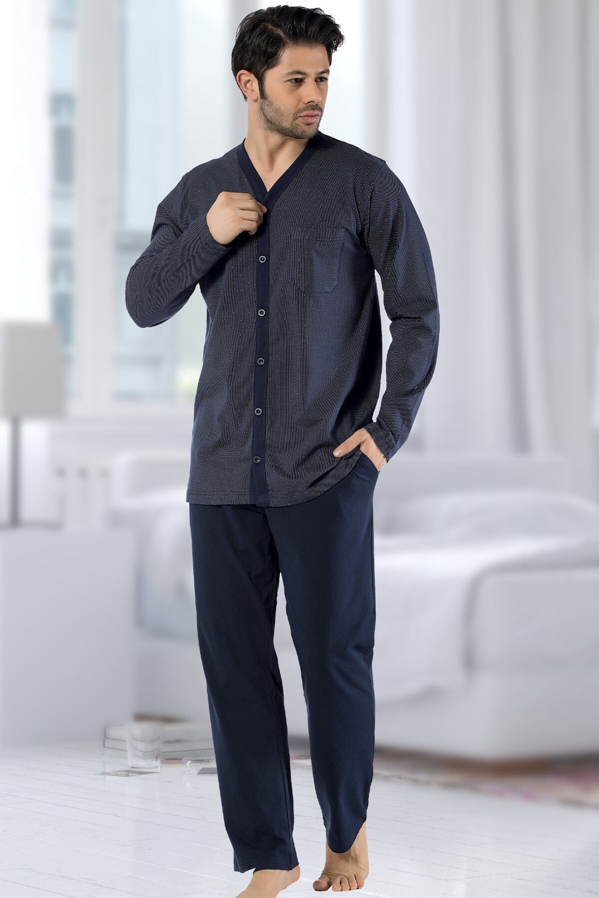 IBIZA Erkek Jakar Kumaş Düğmeli Pijama Takım