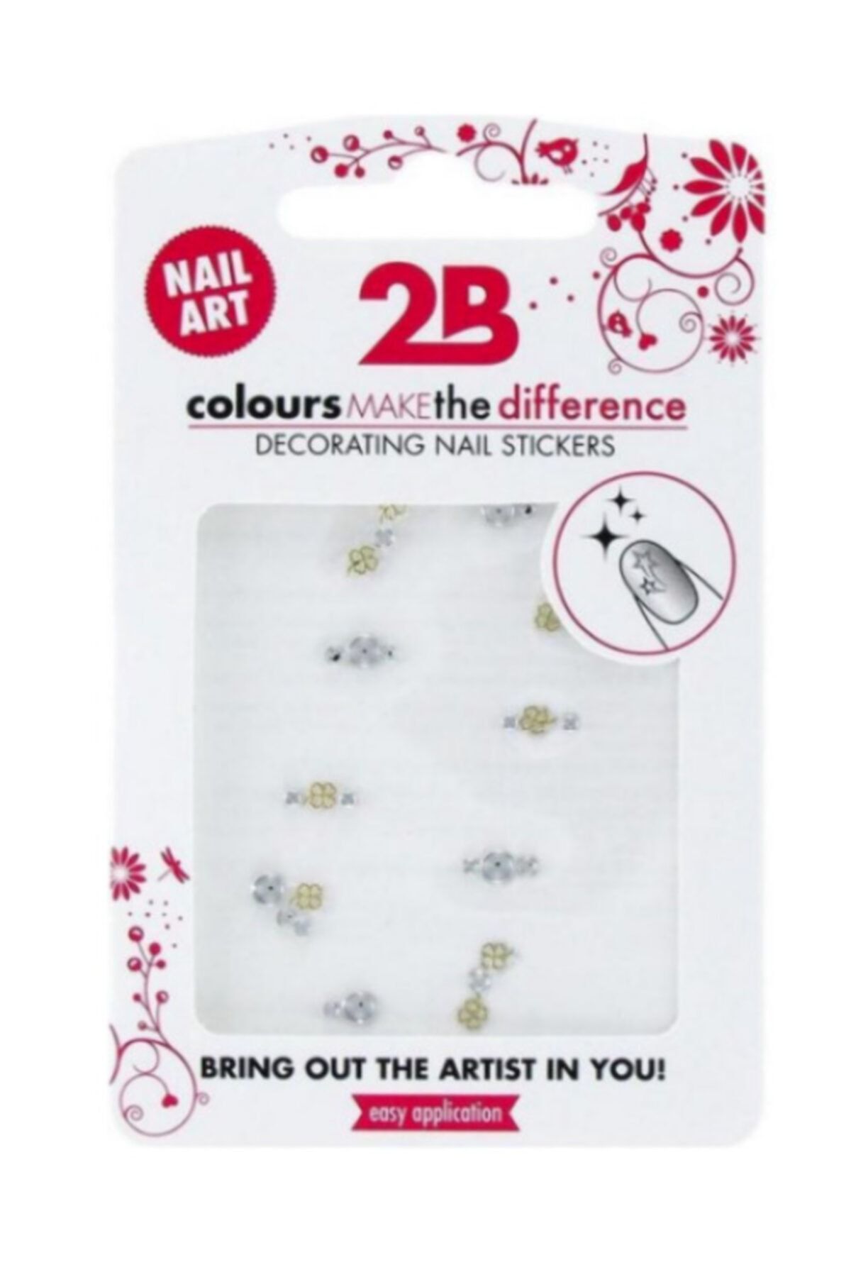 2b Colours Gümüş Çiçek Figürlü Taşlı Tırnak Sticker Süsü M06