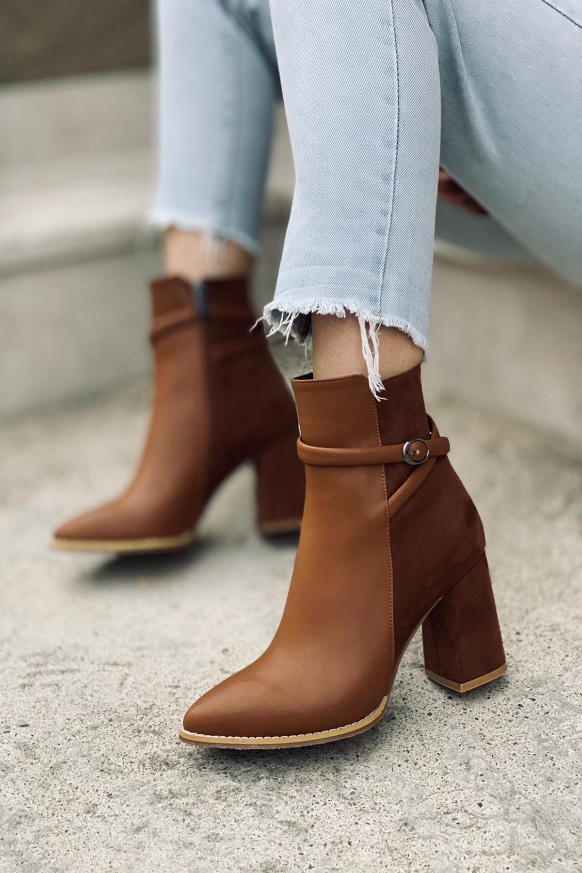 Mida Shoes Taba Cilt Tokalı Bot