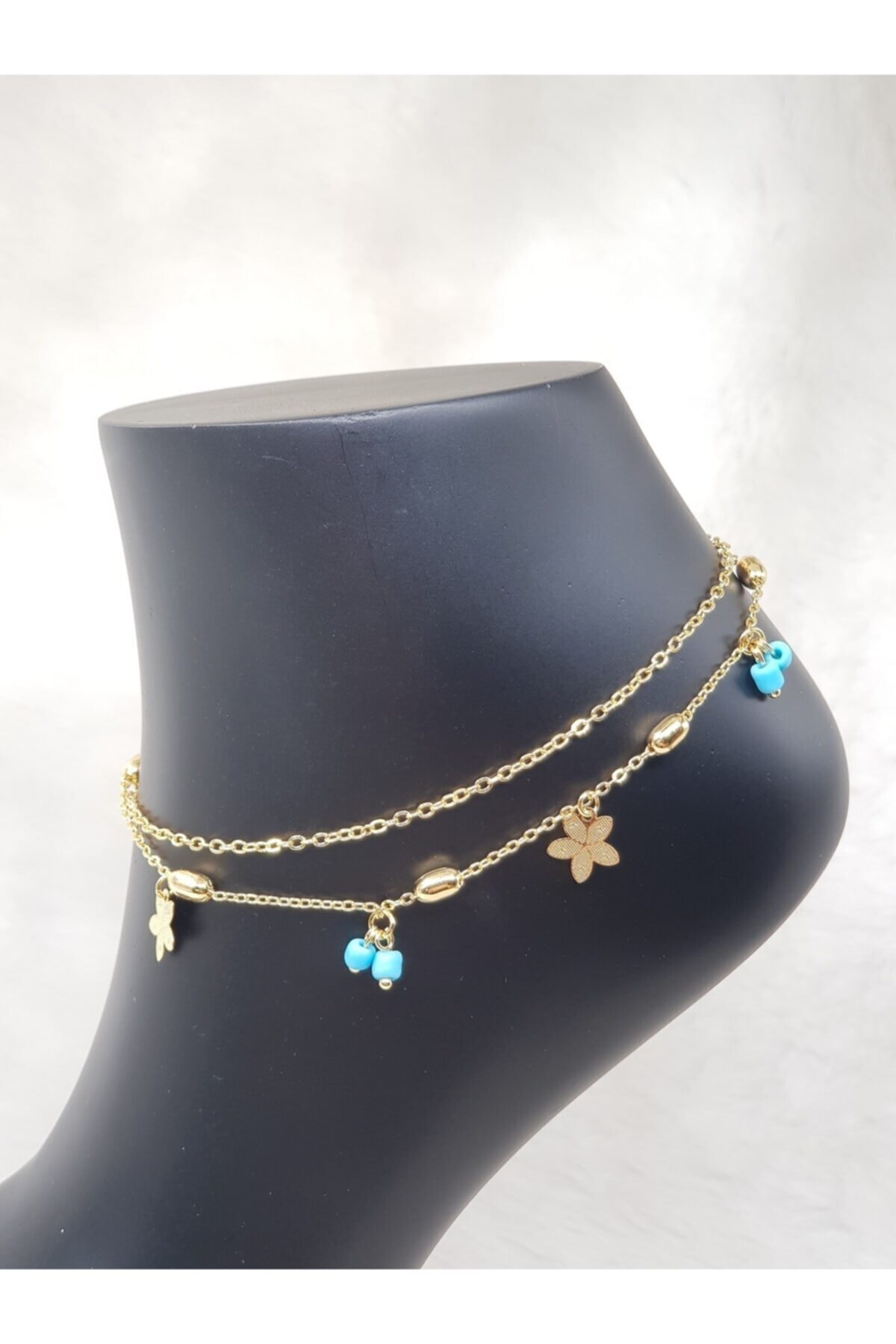 HEPBAK Yıldızlı Halhal Mavi Boncuklu 22 Ayar Altın Kaplama