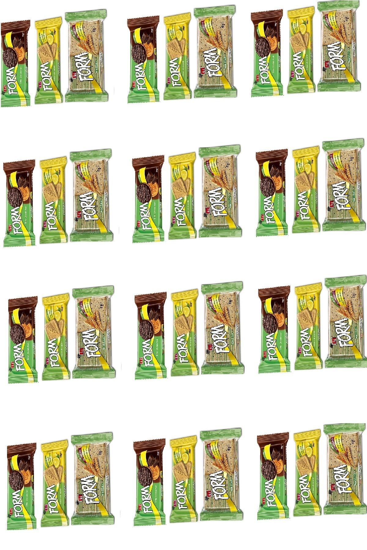 Eti Form Çikolata Lifli Bisküvi 50 Gr X 12 Adet Limon 50 G X 12 Adet Kepekli Bisküvi45 G X 12 Adet