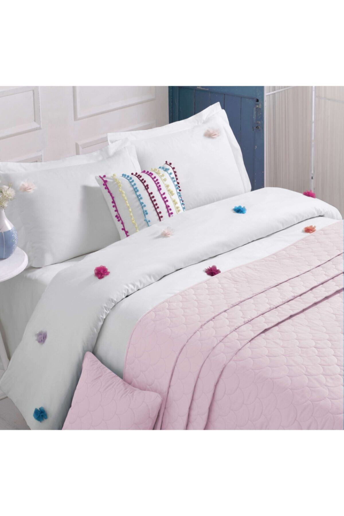 Luoca Patisca Pembe Ranforce Kapitone Pamuk Tek Kişilik Yatak Örtüsü