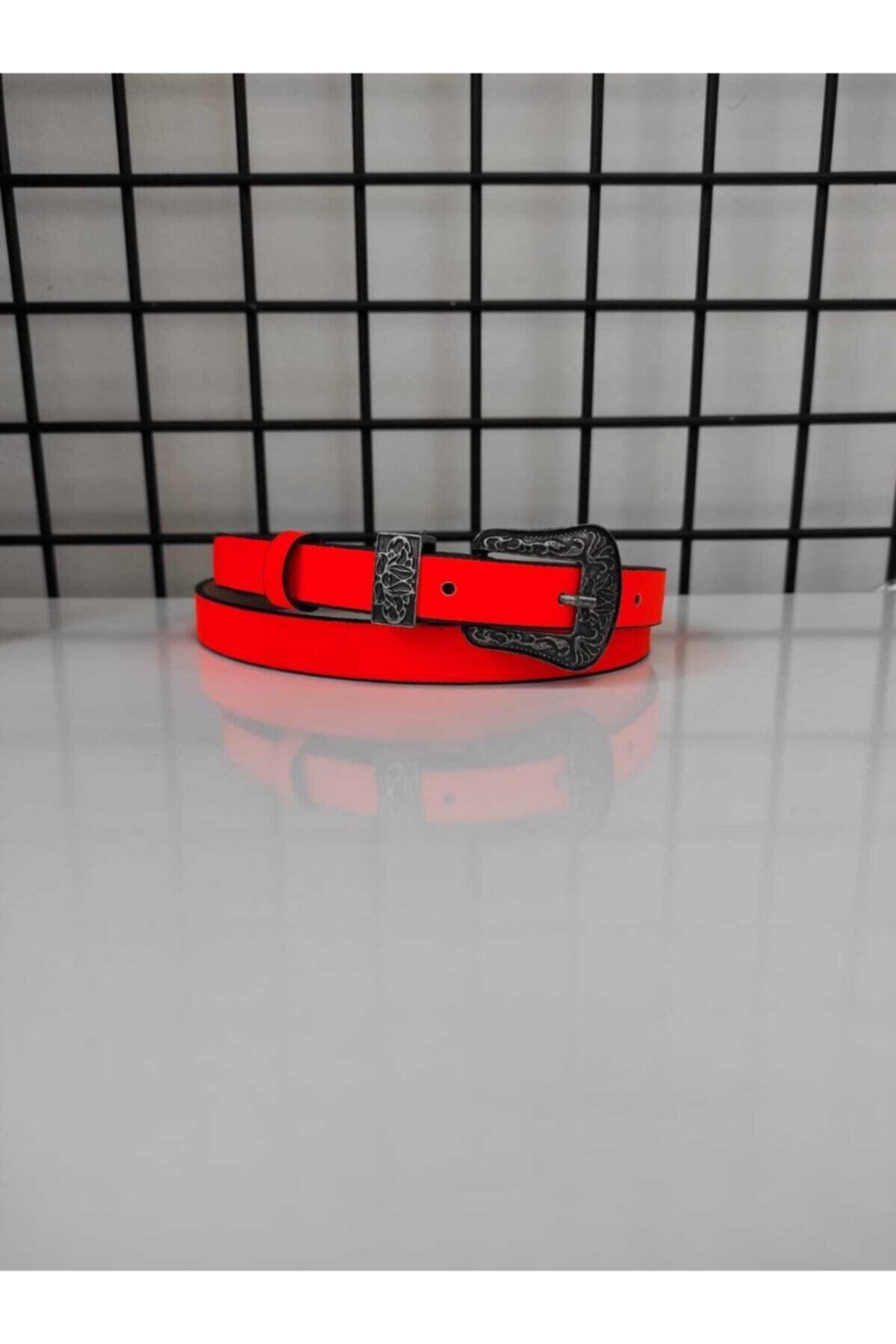 UCCELLO Fosforlu Turuncu Takım Tokalı Ince Kemer