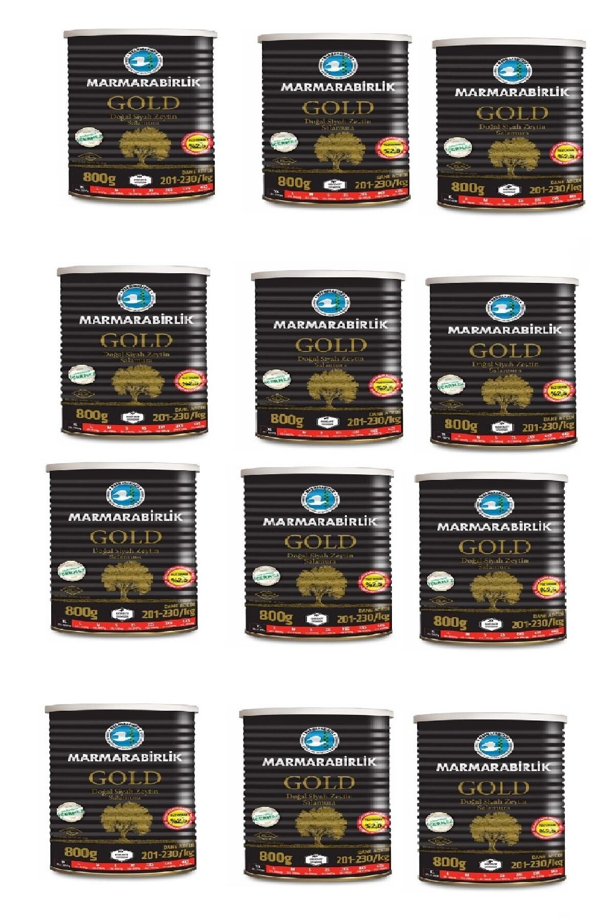 MarmaraBirlik (xl) 201-230 Gold Doğal Az Tuzlu Salamura Zeytin Teneke 800 Gr X 12 Adet