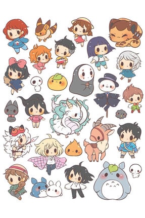 Anime Vektörel Çizim Karakterler Temalı 28 Adet Ajanda, Laptop, Telefon, Planlayıcı Sticker Seti