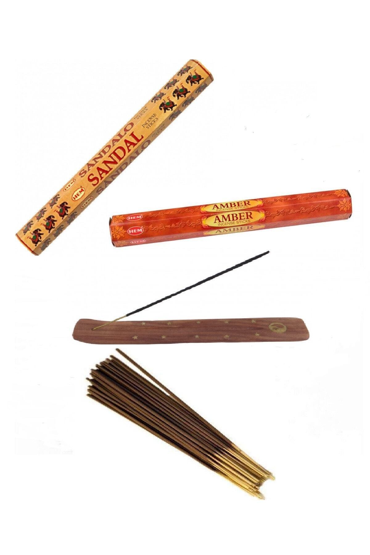 BUHANA HEDİYELİK Tütsü Hem Sandal Ve Amber Kokuları 2 Paket (40 Çubuk) 1 Adet Tütsülük Kayığı