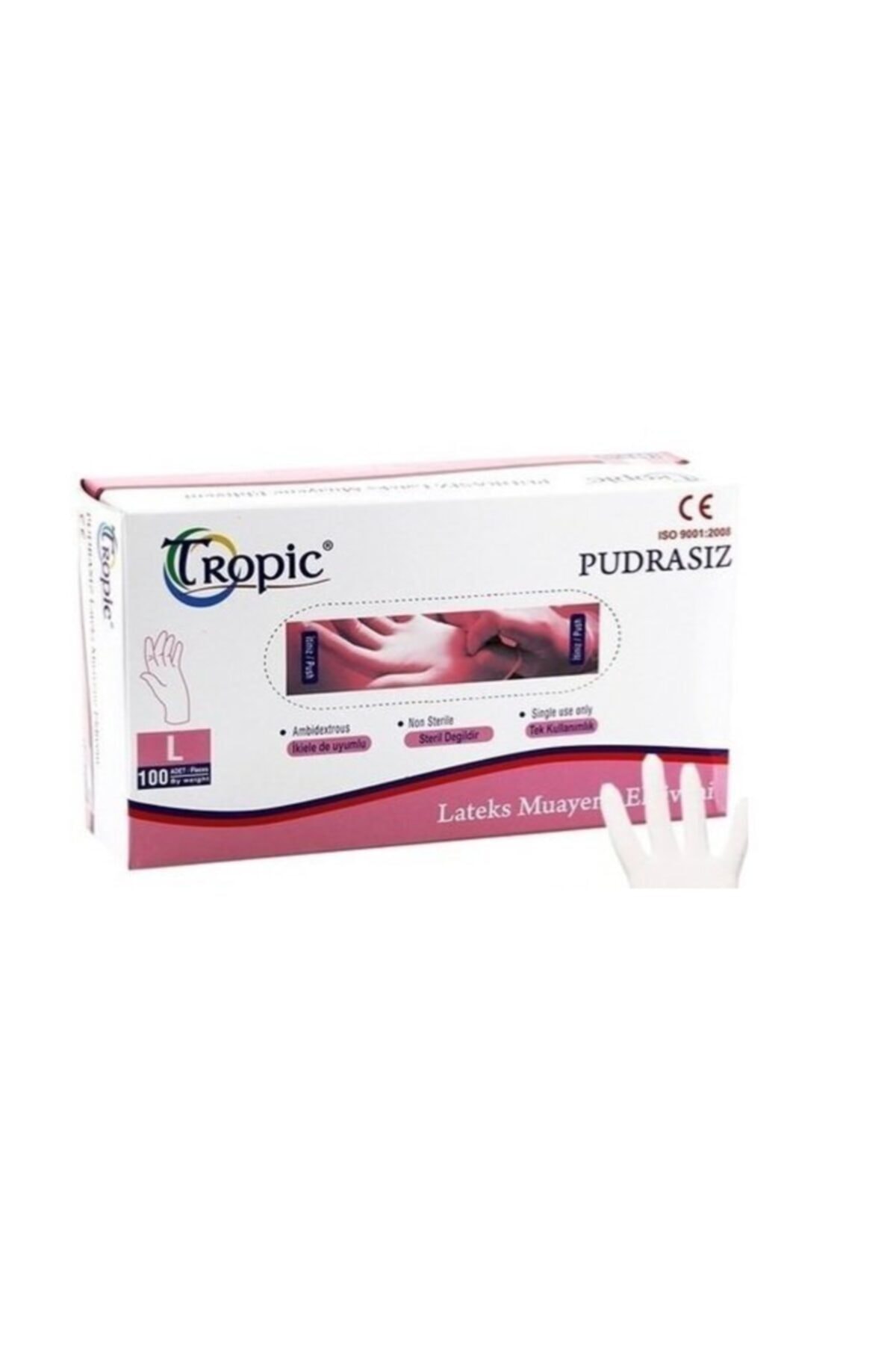 Tropic Lateks Pudrasız L Beden Temizlik Ve Muayene Eldiveni 1 Kutu 1 X 100 Adet