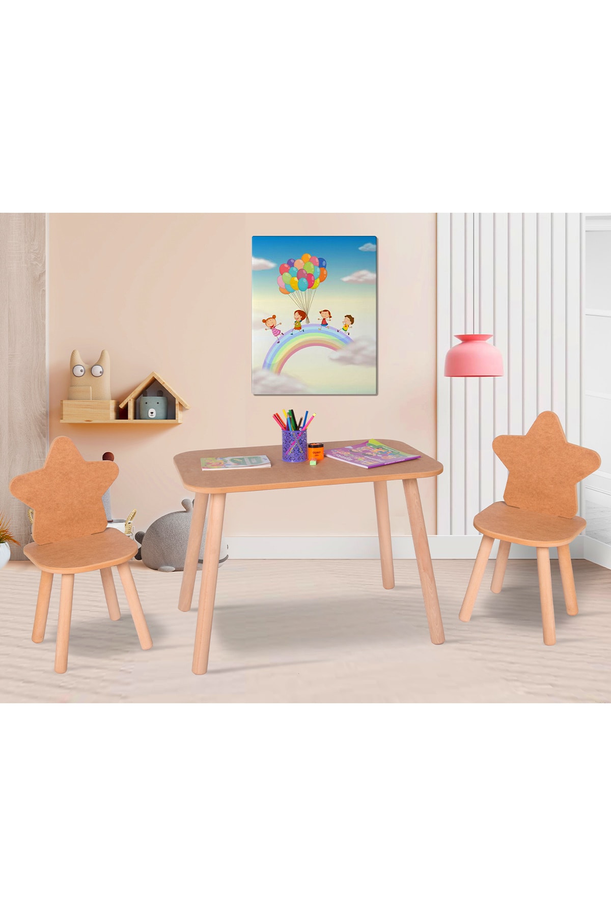 MONTESEV Çocuk Çalışma Masası Sandalyesi Takımı Çocuk Oyun Masası Aktivite Masası Ahşap