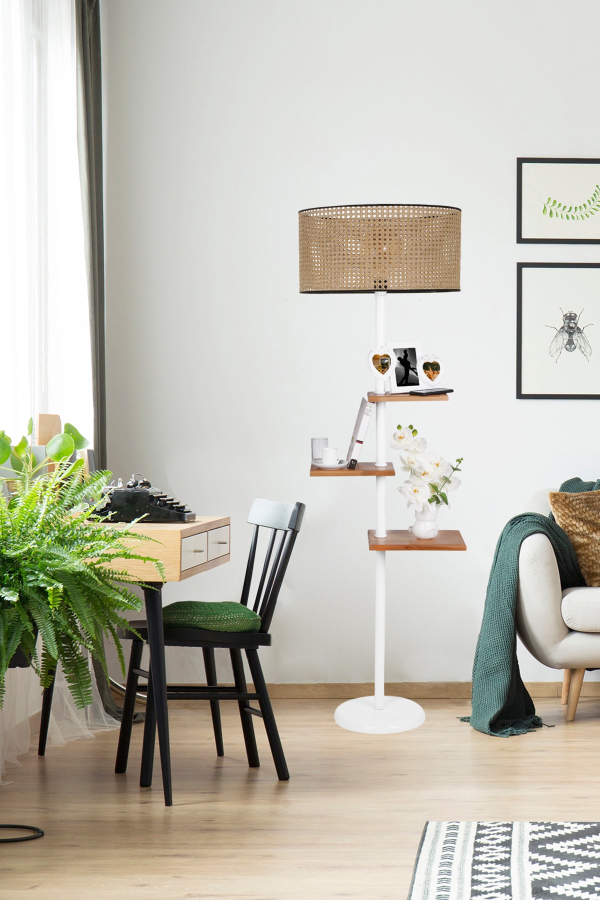 Lumexx Moda Lambader Beyaz Silindir Rattan Abajurlu