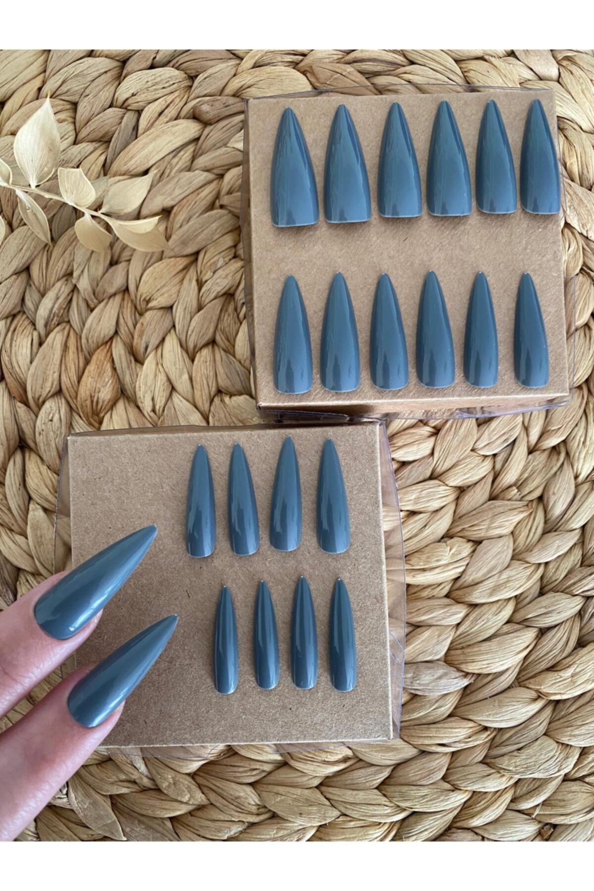 SYBELLE KOZMETİK 20 Adet Gri Stiletto Takma Tırnak