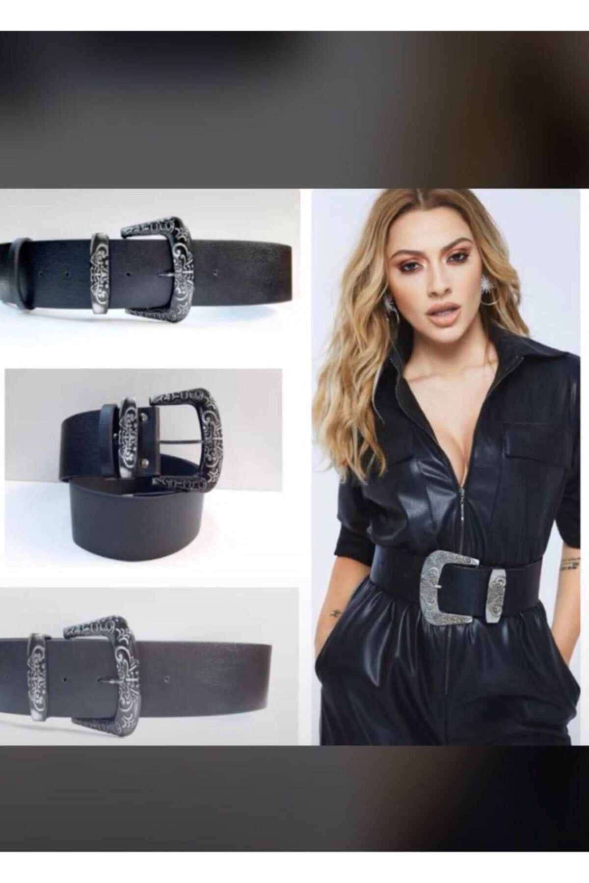 NFS BUTİK Metal Işlemeli Kalın Toka Suni Deri Hadise Kemeri