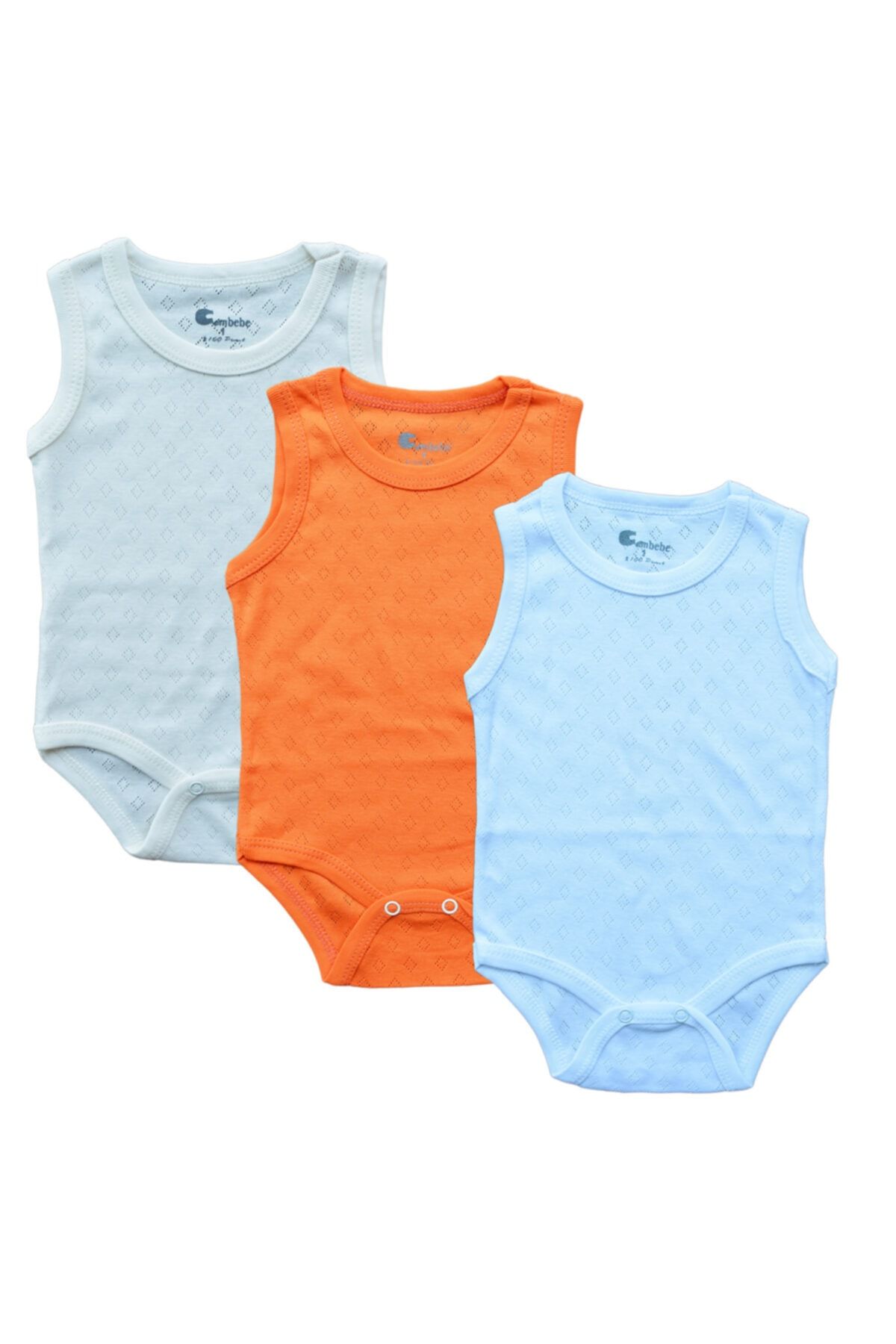 CemBebe 3 Adet Yazlık  3-4-5 Yaş Jakarlı Kumaş Yazlık Çıtçıtlı Kolsuz Body.