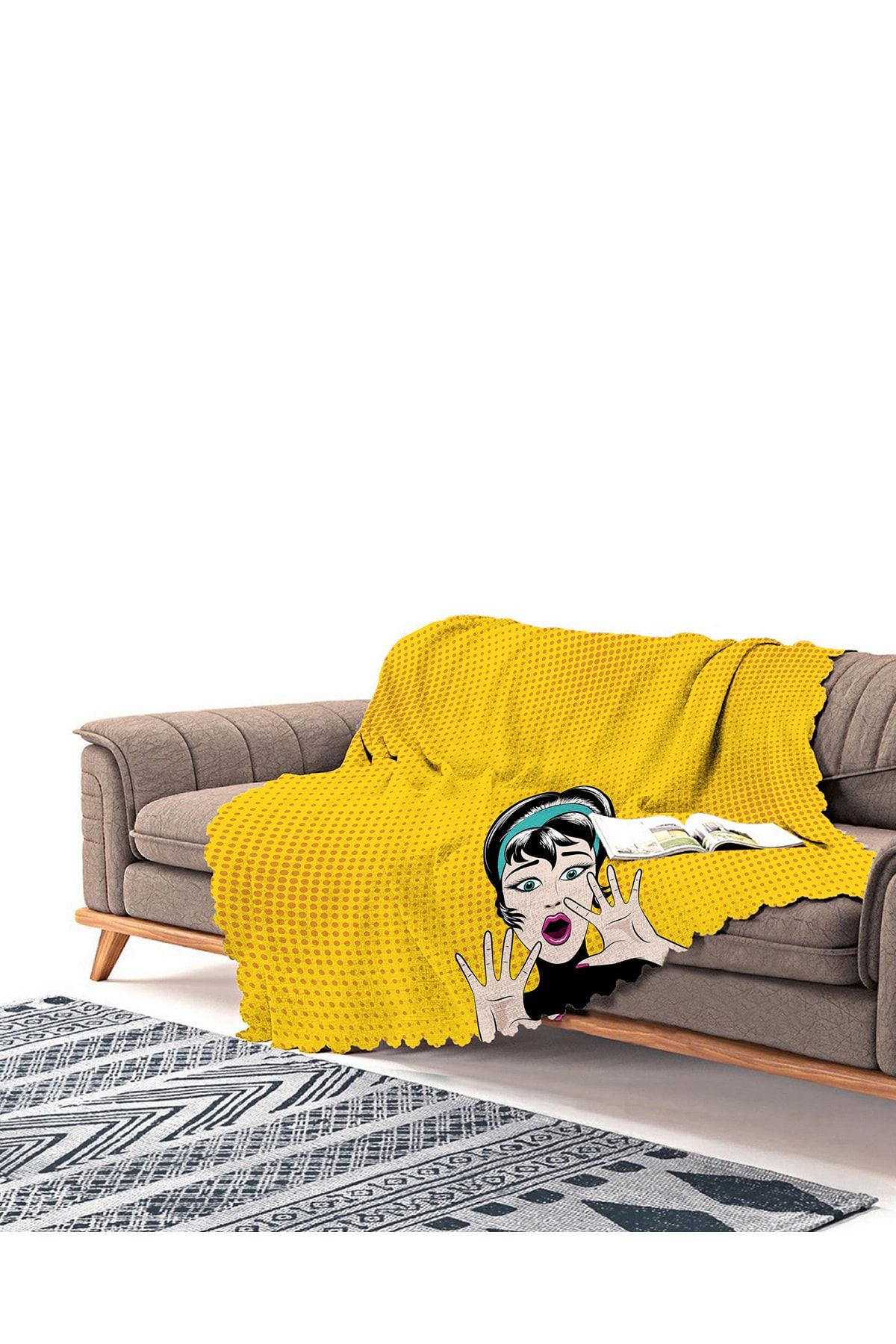Realhomes Pop Art Resimli Dijital Baskılı Modern Şönil Koltuk Örtüsü