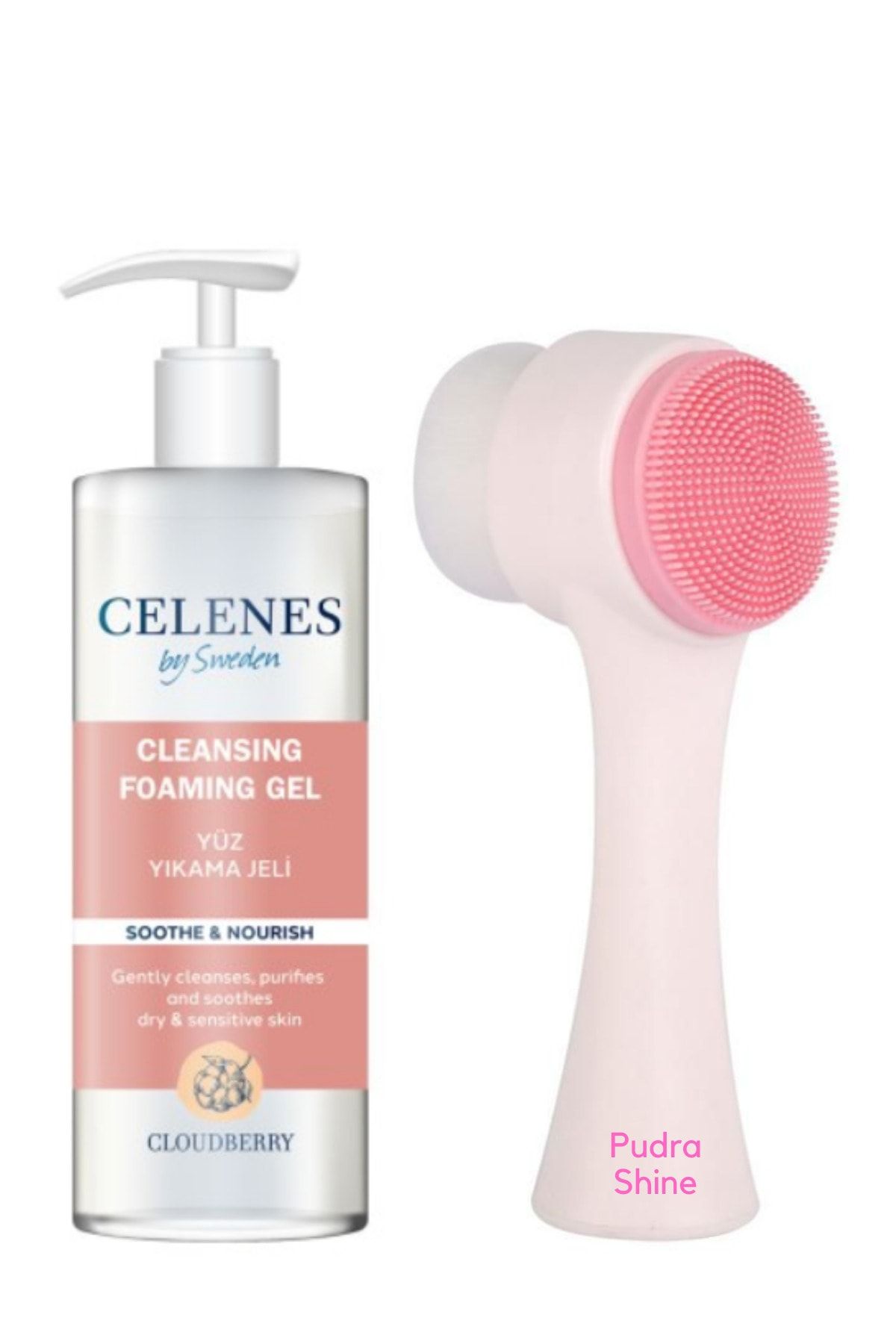 PudraShine Celenes Couldberry Yüz Yıkama Jeli Kuru&hassas 250ml Ve Yüz Temizleme Fırçası